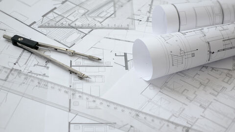 Baupläne, Lineal, Zirkel