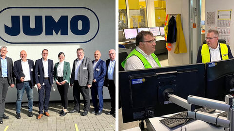 Regierungspräsident Mark Weinmeister mit Beschäftigten der Firmen Jumo und Papierfabrik Adolf Jass in Fulda