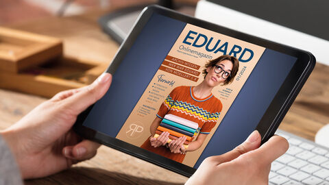 iPad mit geöffneter Titelseite des neuen Onlinemagazins EDUARD